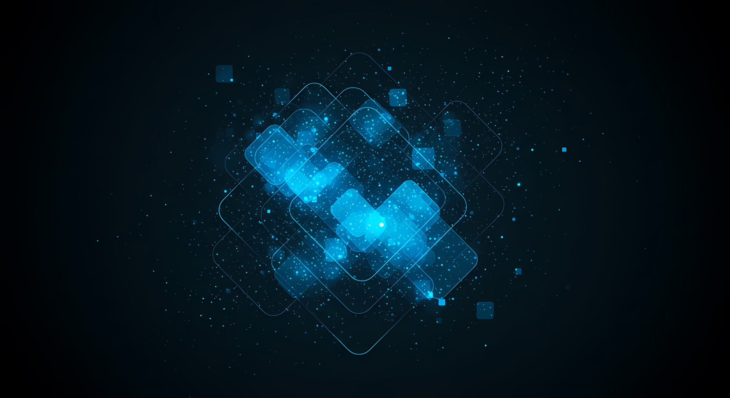 Digital crystal grid artwork depicting glowing blue shapes and patterns in a dark background